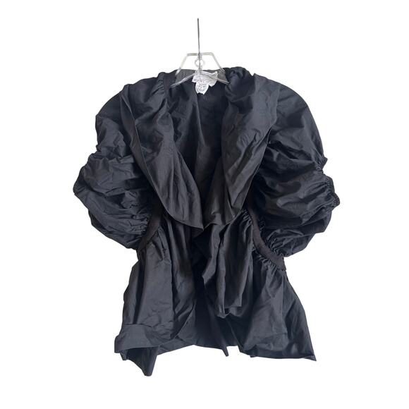 Ryu Women’s Black Ruffle Puff Balloon Sleeve Shrug Bolero Jacket Cotton Small - Picture 1 of 6